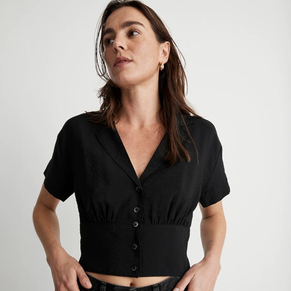 Madewell Drapey Banded-Bottom Button-Down Top (Size XS)